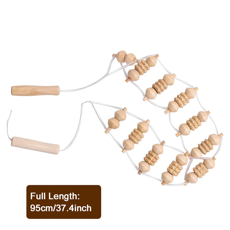 1pcs Wooden Therapy Massage Tool Back Massager Roller Rope for Body Shaping Pain Relief Wooden Treatment Purest Peak